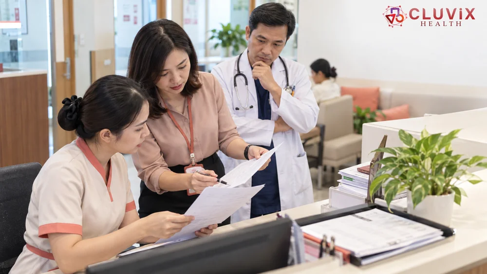 Quản lý phòng khám rà soát thông tin lịch hẹn và công việc tồn cùng nhân viên