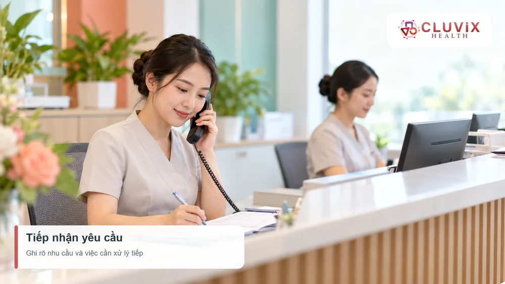 Quy trình đặt lịch khám cho phòng khám bắt đầu từ nhân viên tiếp nhận yêu cầu và kiểm tra thông tin lịch hẹn