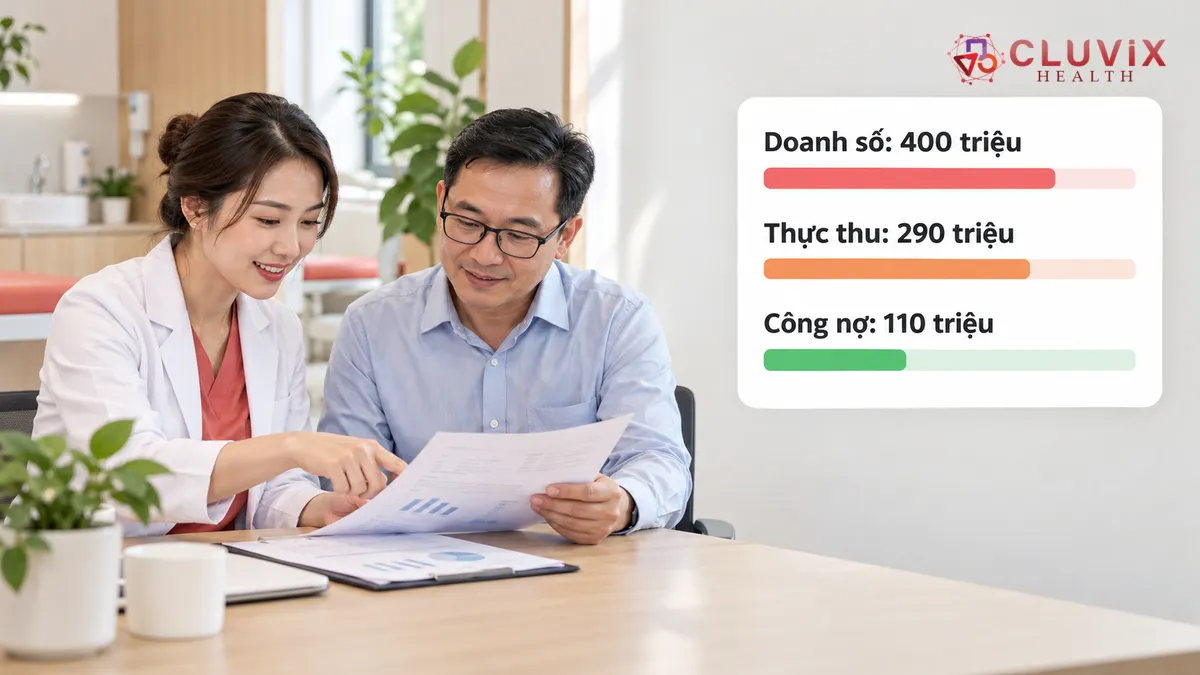 bảng tách doanh số, thực thu và công nợ của một tháng