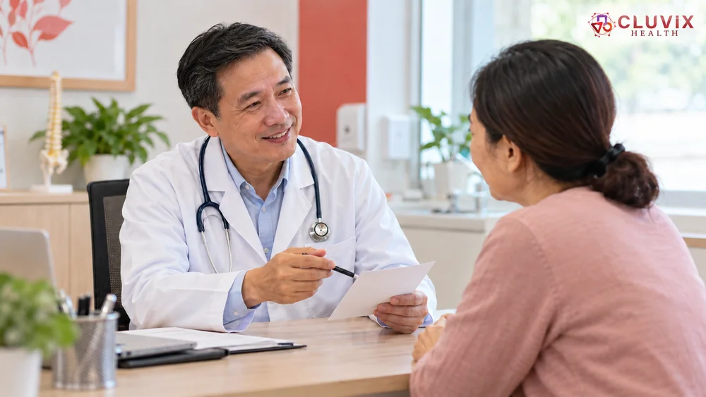 bác sĩ thăm khám và tư vấn trực tiếp cho bệnh nhân