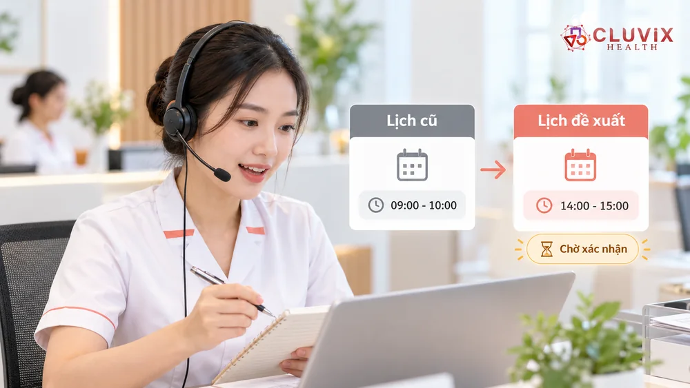 Nhân viên CSKH đối chiếu lịch cũ với lịch đề xuất đang chờ xác nhận