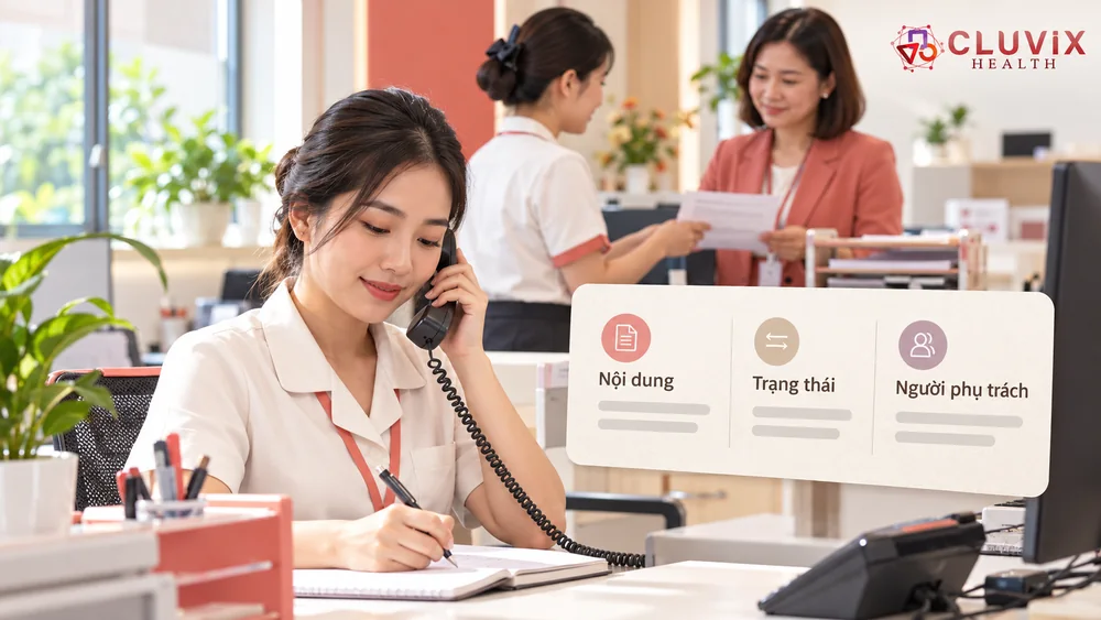 Phiếu ghi nhận cuộc trao đổi thể hiện nội dung, trạng thái và người phụ trách xử lý