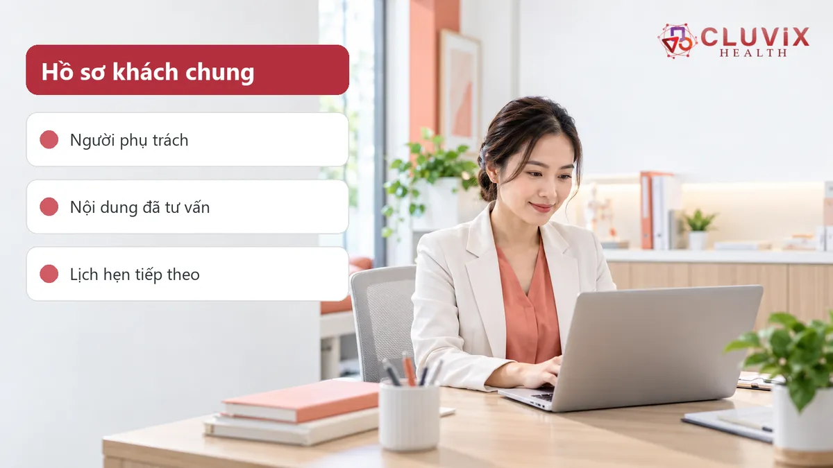 quản lý phòng khám xem hồ sơ khách chung trên máy tính