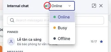The status picker with its three options