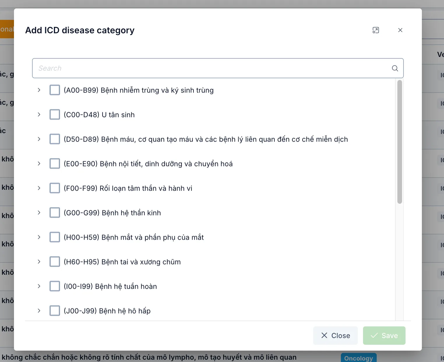 Add ICD disease category dialog