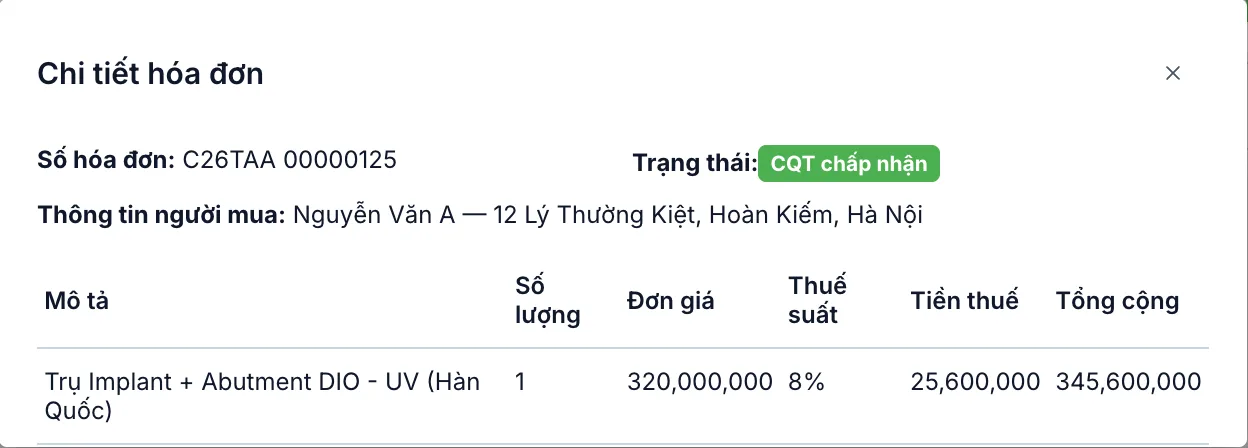 Hộp Chi tiết hóa đơn