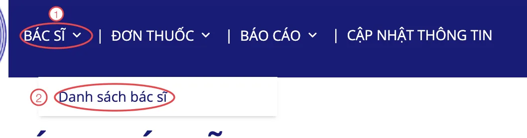 Menu Bác sĩ trên cổng, đánh số đường vào Danh sách bác sĩ