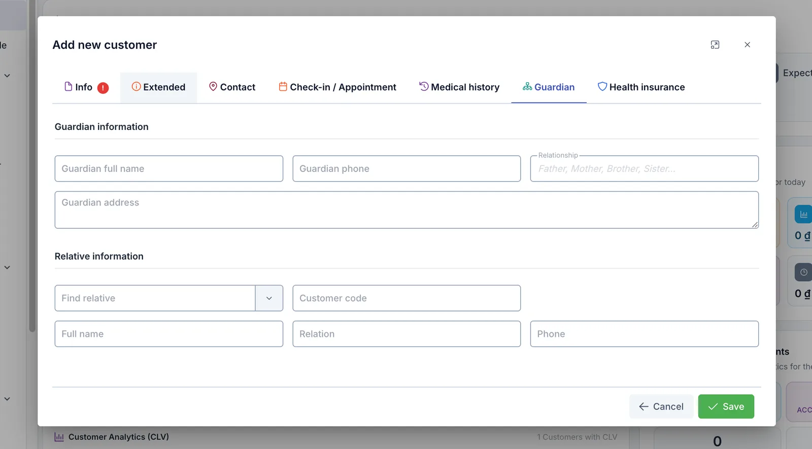 The Guardian information and Relative information sections