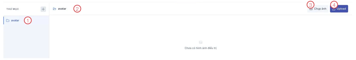 Thẻ Hình ảnh khi đã có thư mục, 4 vị trí được đánh số