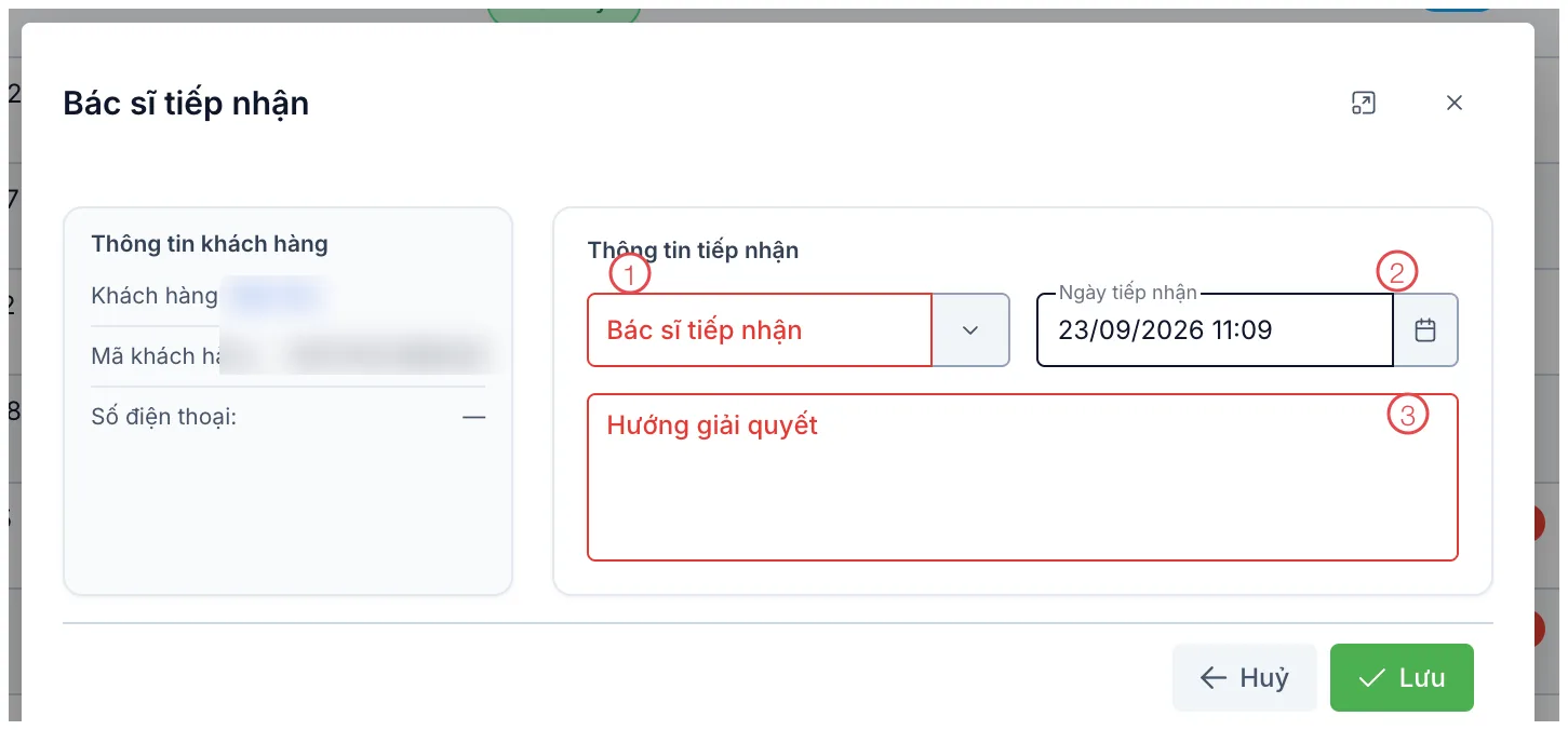 Ô Bác sĩ tiếp nhận với 3 ô được đánh số