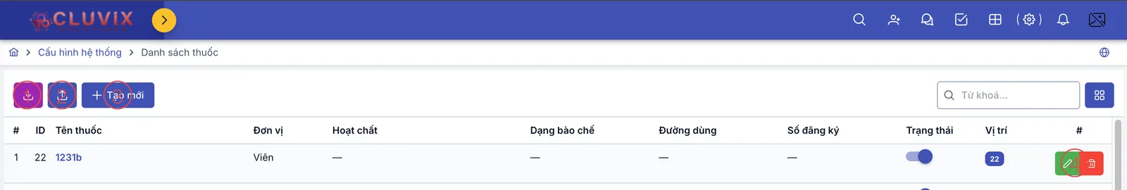 Danh sách Danh sách thuốc với 4 khu vực được đánh số