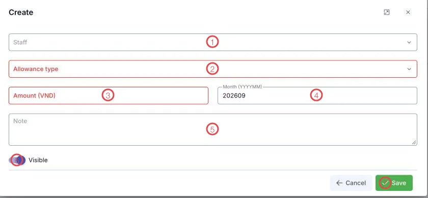 The Allowance form with seven areas numbered