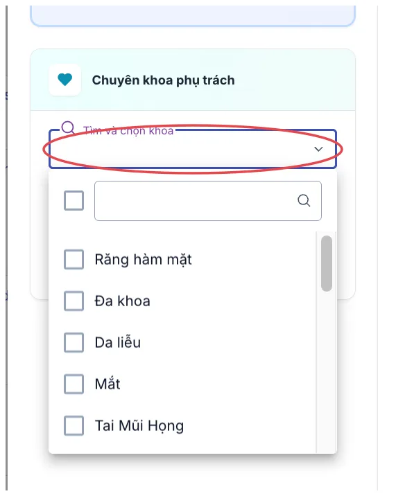 Ô Tìm và chọn khoa đang mở, khoanh đỏ