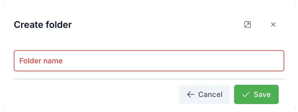 The Create folder window with the Folder name field