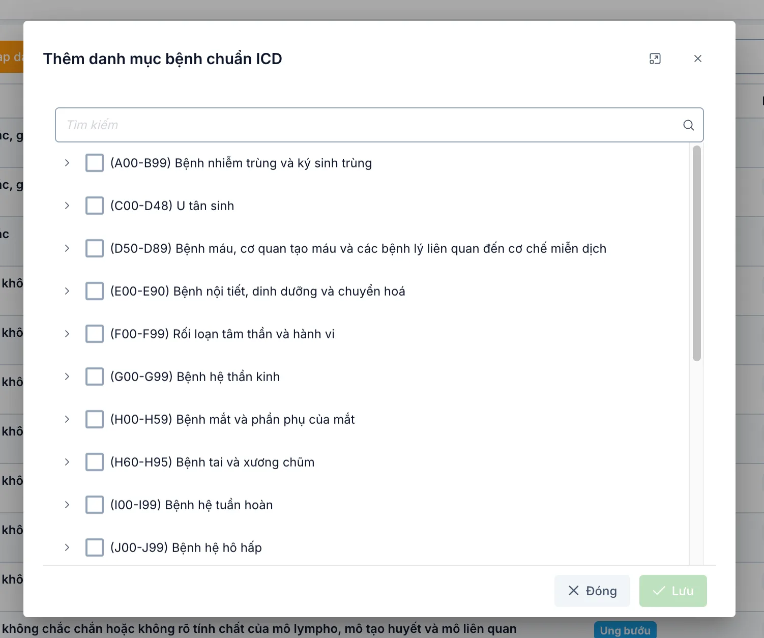 Hộp thoại Thêm danh mục bệnh chuẩn ICD