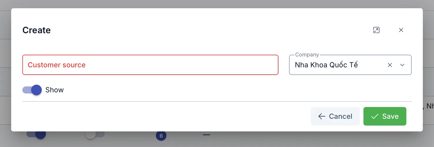 Create Customer Source dialog