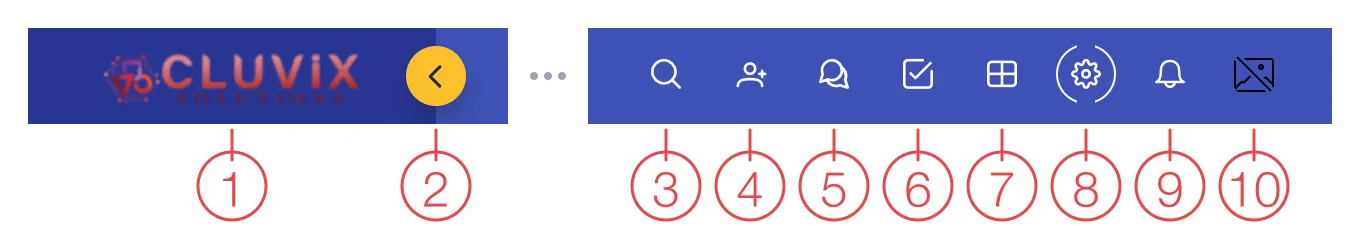 Top bar with 10 numbered buttons