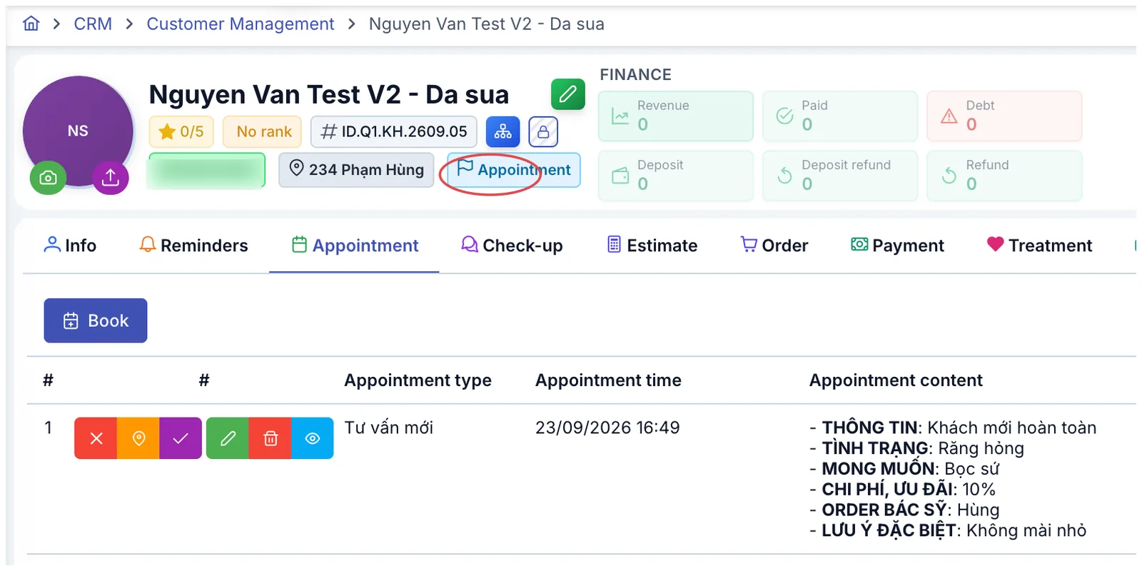 A profile with the Appointment stage circled
