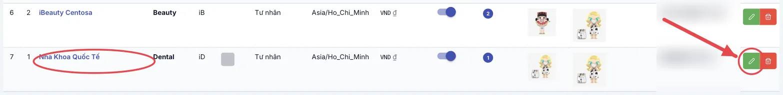 Company list with the brand name and Edit button circled
