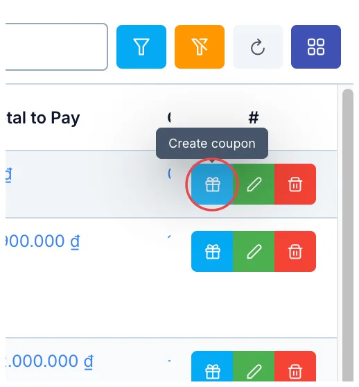 The row buttons, with a red circle on the gift button