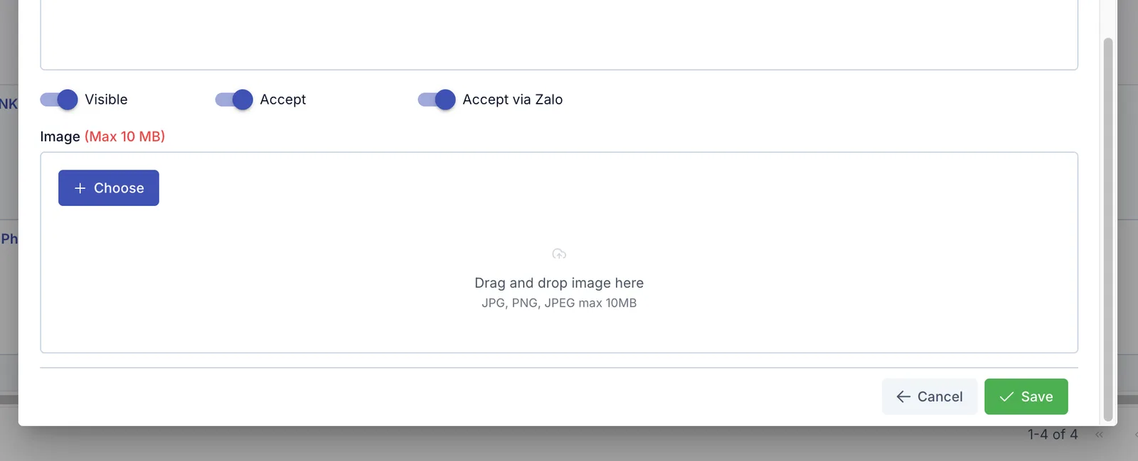 Create branch dialog, accept-customer (patient) toggles and image section