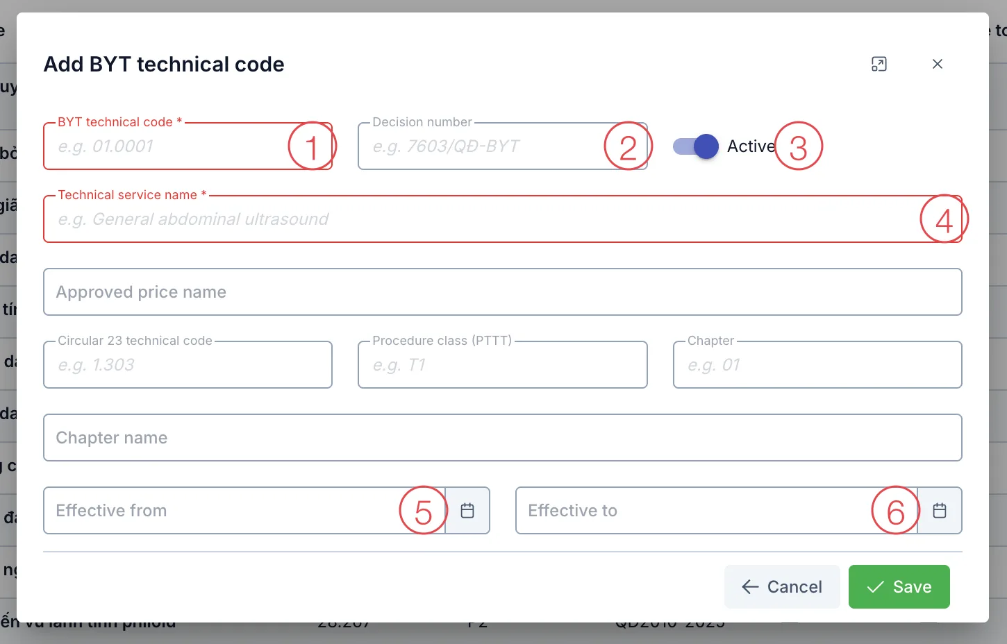 Add BYT technical code dialog