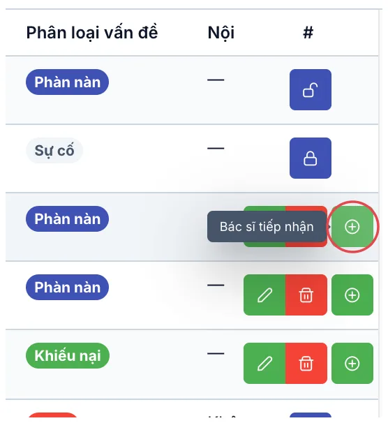 Cụm nút trên dòng khiếu nại, khoanh đỏ nút dấu cộng màu xanh