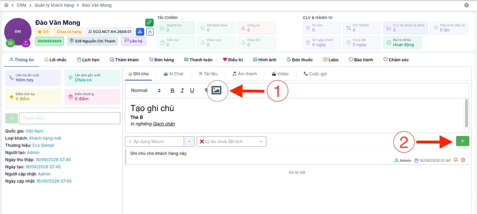 Ô soạn ghi chú với thanh công cụ và nút lưu
